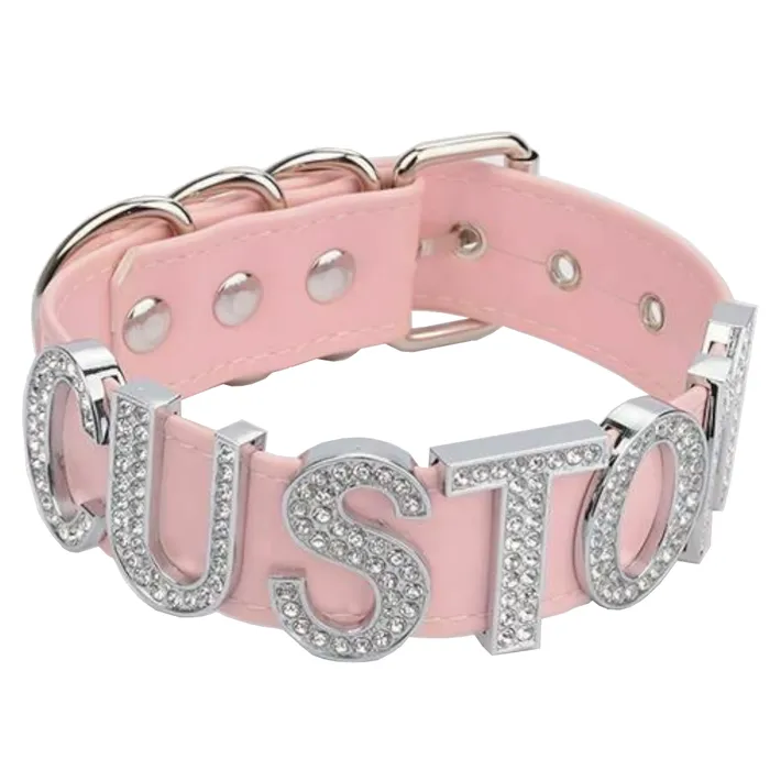 Dildos House of Dasein Collars Leashes Silver Rhinestone Customised Collar Personalised Big Letter Gothic Choker Bdsm
