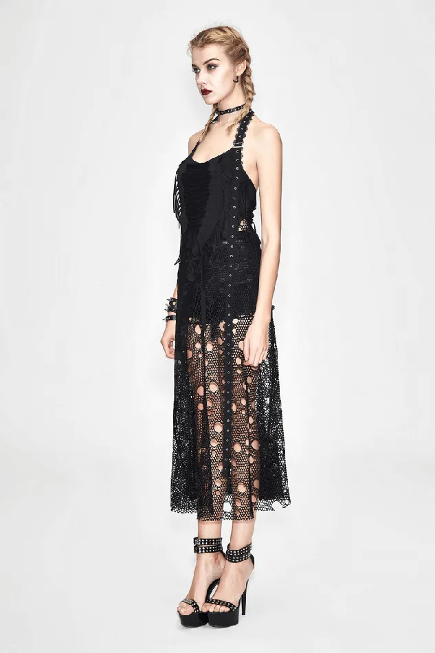 Male Sex Toys EVEs SECRETS Gothic Style Maxi Dress with Skull Pattern And Belt