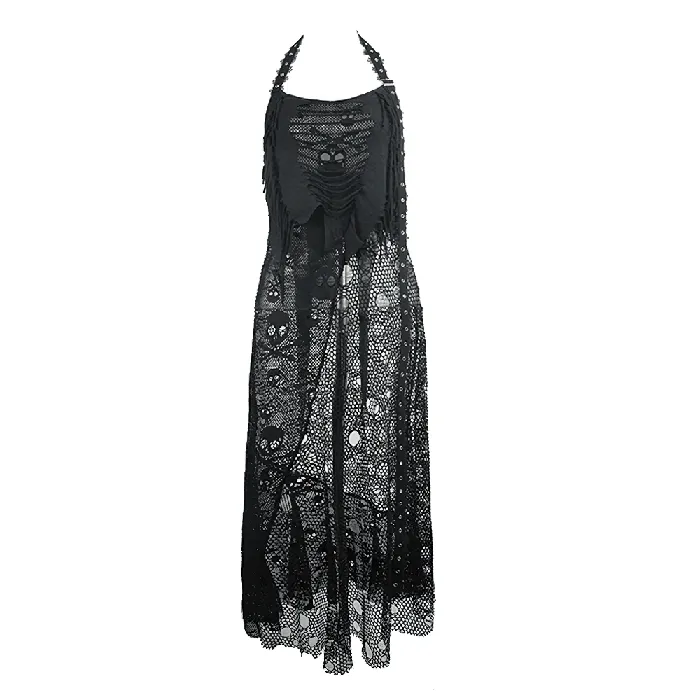 Male Sex Toys EVEs SECRETS Gothic Style Maxi Dress with Skull Pattern And Belt