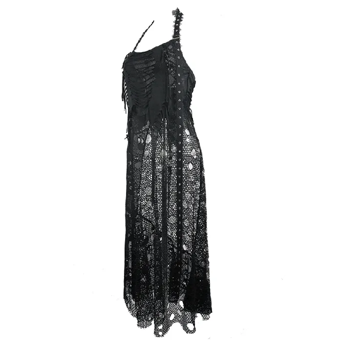 Male Sex Toys EVEs SECRETS Gothic Style Maxi Dress with Skull Pattern And Belt