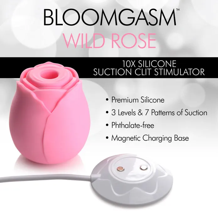 XR Brands Vibrators Bloomgasm 10X Wild Rose Silicone Suction Clit Stimulator Pink