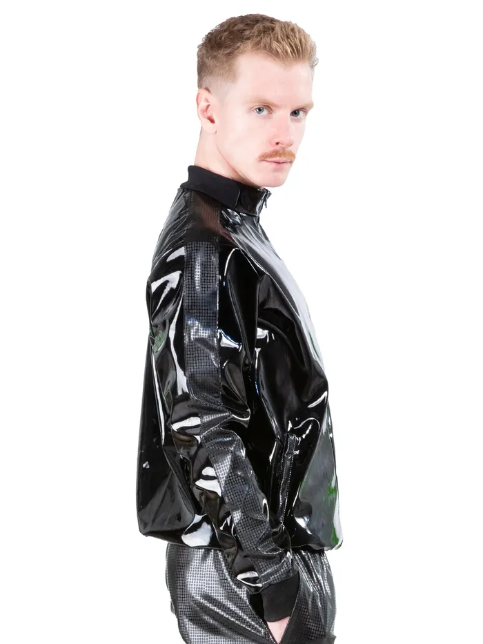 Female Sex Toys HonourSkintwocom PVC Jacket With Contrast Squared Pattern on Sleeves Female Sex Toys HonourSkintwocom PVC Jacket With Contrast Squared Pattern on Sleeves