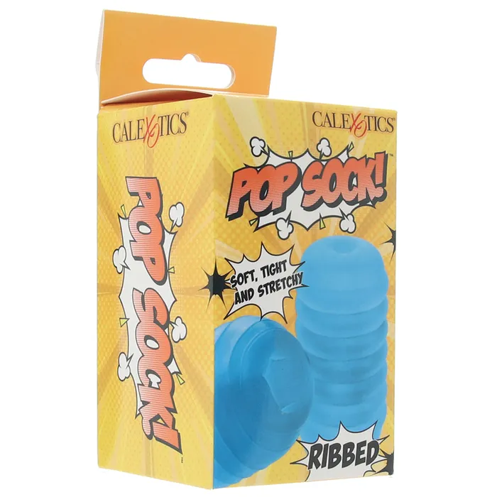 Male Sex Toys CalExotics Pop Sock Ribbed Pocket Stroker in Blue