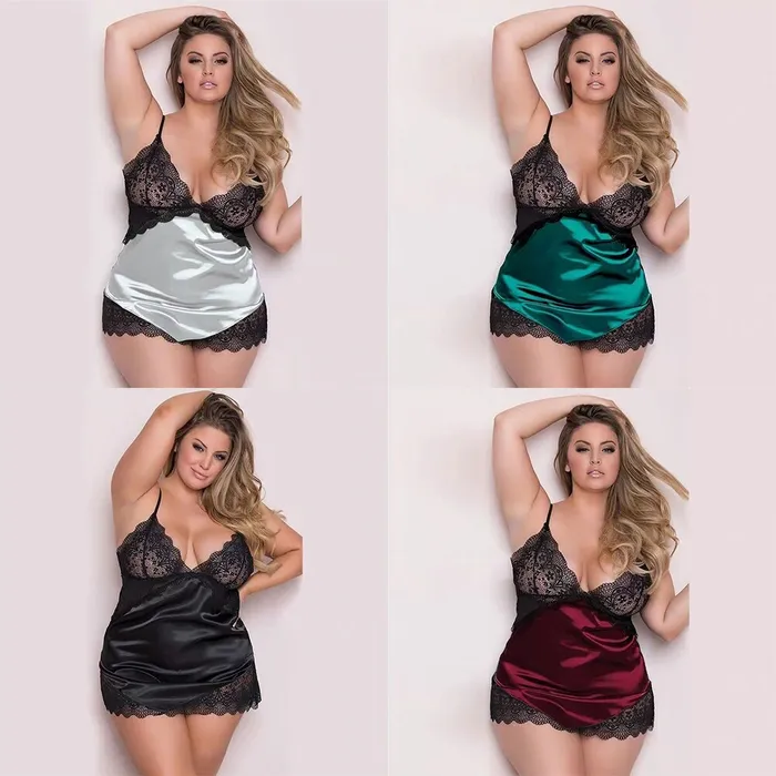 Sexy Lingerie Plus Size Satin Lace Black Kimono Intimate Sleepwear Robe Night Gown Women Erotic Nightwear Underwear Babydoll LAZADASEXTOYS Plus Size