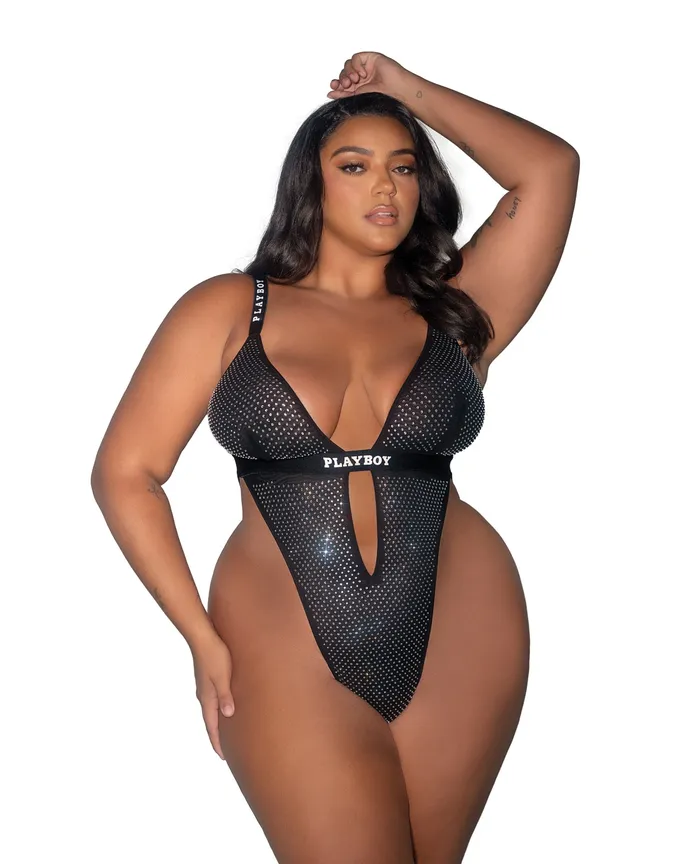 Anal Roma Costume INC Playboy Disco Fever Rhinestone Spandex Teddy Black