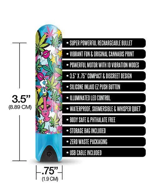 Global Novelties LLC Vibrators Buzzed 35 Rechargeable Bullet Stoner Chick Blue