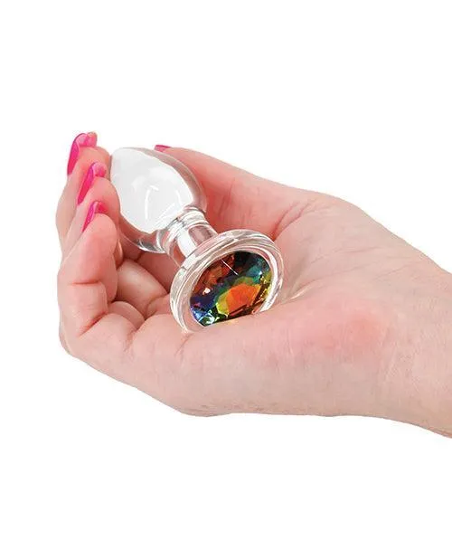 Ns Novelties INC Anal Crystal Desires Glass Round Gem Butt Plug Rainbow