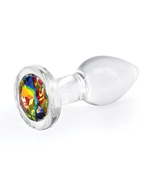 Ns Novelties INC Anal Crystal Desires Glass Round Gem Butt Plug Rainbow