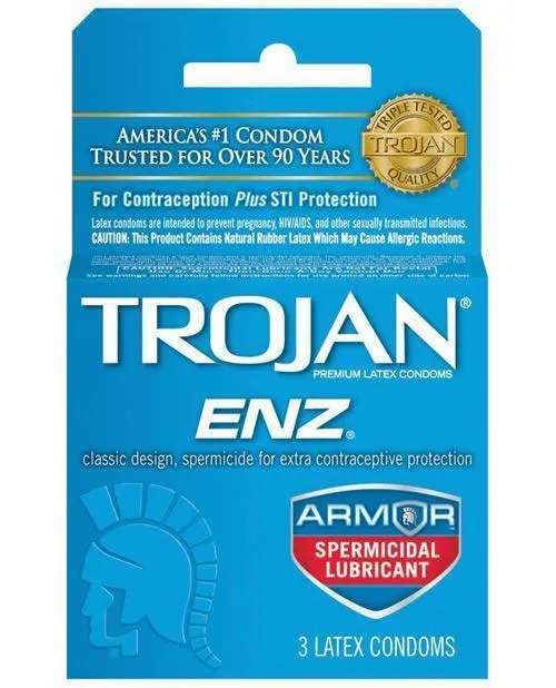 Paradise Marketing Anal Trojan Enz Spermicidal Lubricated Condoms Box Of 3