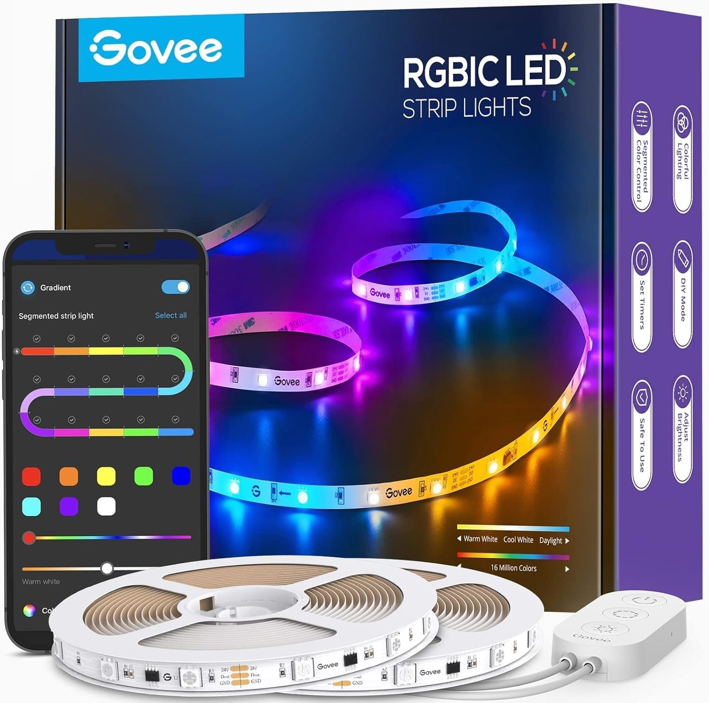 Govee 65.6Ft RGBIC LED Strip Lights, Smart App Control Light for Bedroom
