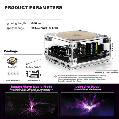 Bluetooth Musical Tesla Coil, Touchable Artificial Lightning Spark Gap Arc Generator Science Teaching Experiment Model