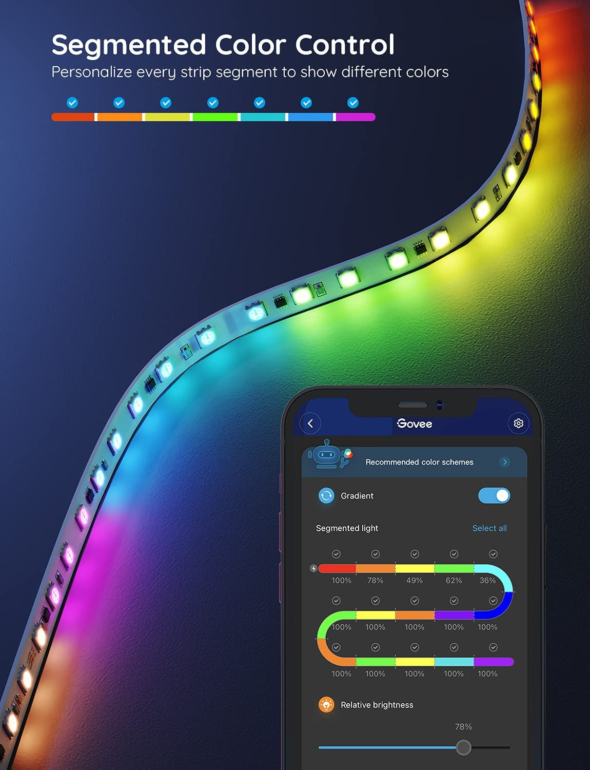 Govee 65.6Ft RGBIC LED Strip Lights, Smart App Control Light for Bedroom