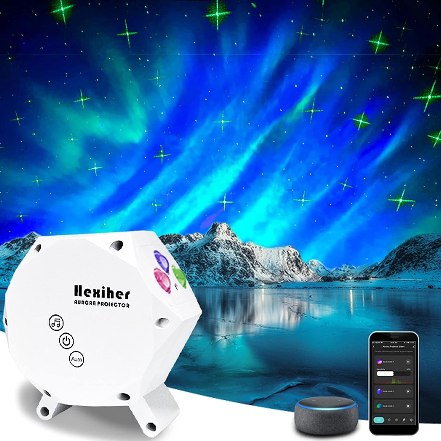 Galaxy Star Night Light Projector 2.0 Green Star,Northern Lights Aurora Projector with Bluetooth Speaker,App Control,Compatible with Alexa Google Home,Ceiling Skylight for Bedroom,Party Decor